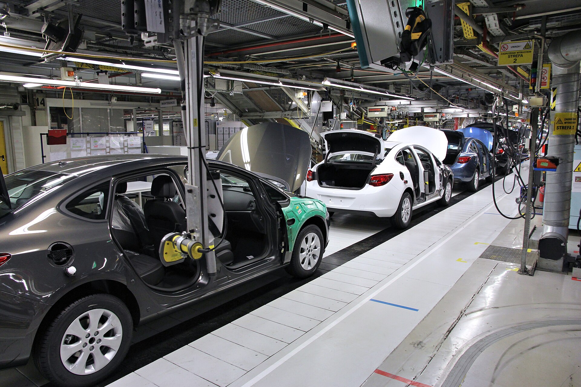 Car factory assembly line at the Opel factory in Gliwice, Poland