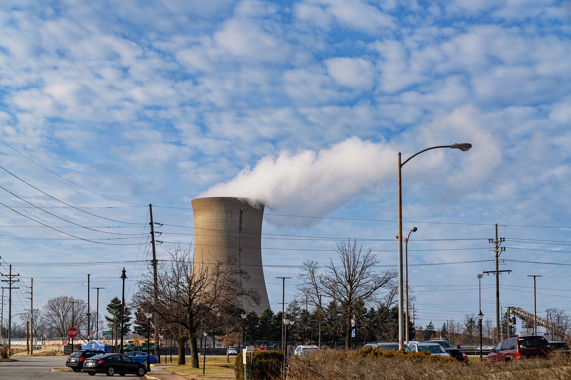 Cooling tower at Michigan City Generating Station, a coal and natural gas fired power plant in Indiana