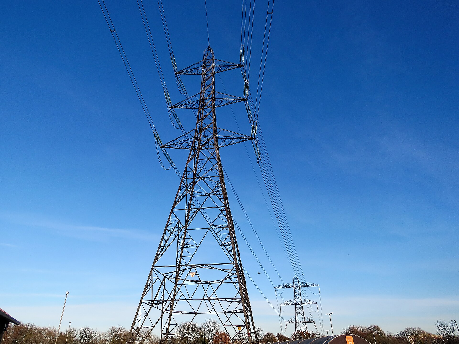 Electricity pylon at Sainsbury's Low Hall, Chingford, London, England