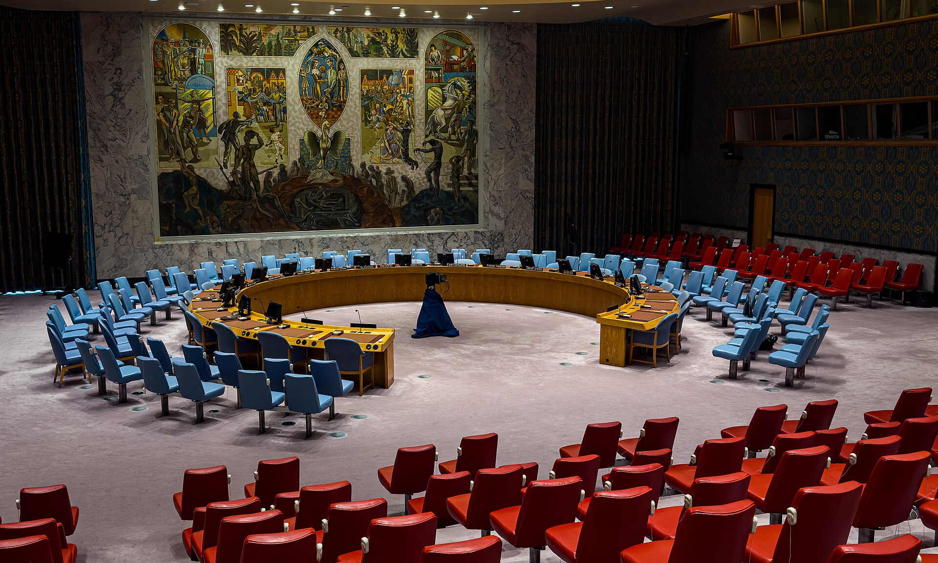 United Nations Headquarters - Security Council chamber, angled view (cropped)